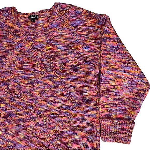a.n.a. size 1X Rainbow colored stretchy vneck sweater, Stitched design, like new - Picture 4 of 14